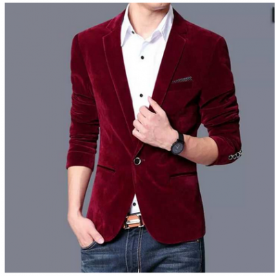 Maroon Velvet Men Casual Blazer